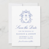 Elegant Blue Chinoiserie Floral Photo Wedding Save The Date (Voorkant)