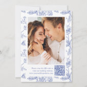 Elegant Blue Chinoiserie Floral QR Code Wedding Save The Date (Achterkant)