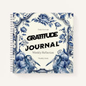 Elegant Blue Chinoiserie Gratitude Journal Hoesje Notitieboek (Voorkant)
