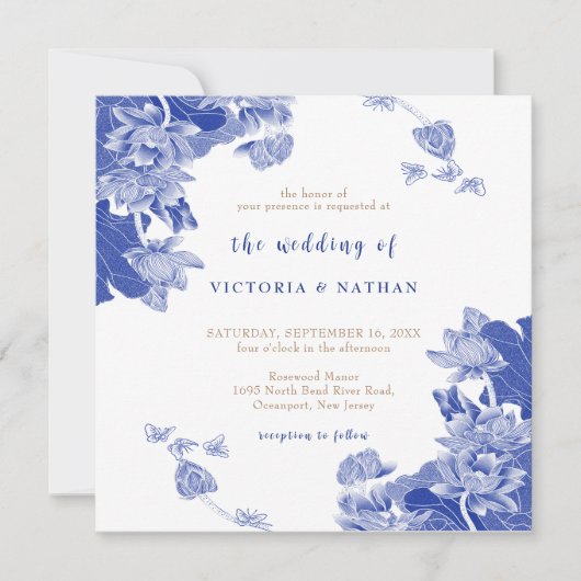 Elegant Blue Chinoiserie Kaart (Voorkant)