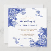 Elegant Blue Chinoiserie Photo Square Wedding Kaart (Voorkant)