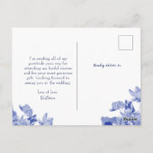 Elegant Blue Chinoiserie Vrijgezellenfeest Dank je Briefkaart (Achterkant)