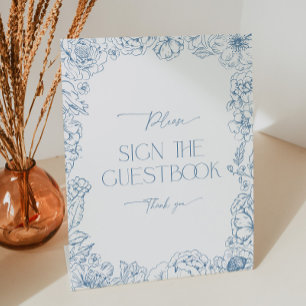 Elegant Blue Chinoiserie Vrijgezellenfeest Guestbo Reclamebord Met Voetstuk