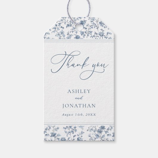 Elegant Blue Chinoiserie Wedding Cadeaulabel (Voorkant)
