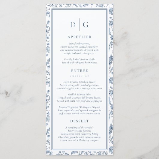 Elegant Blue Chinoiserie Wedding Menu (Voorkant)