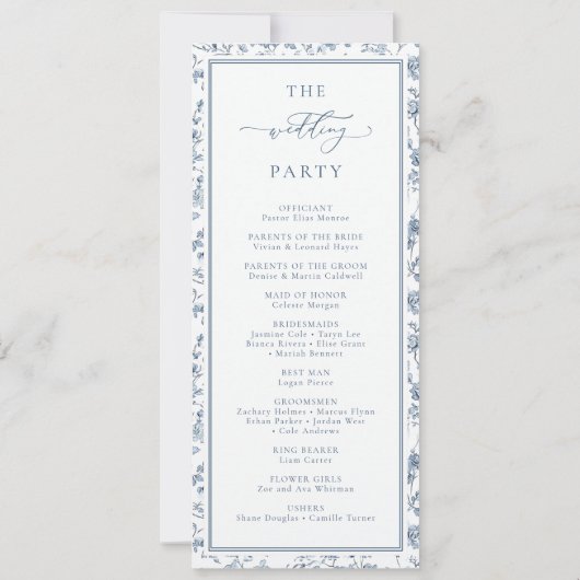 Elegant Blue Chinoiserie Wedding Program Kaart (Achterkant)