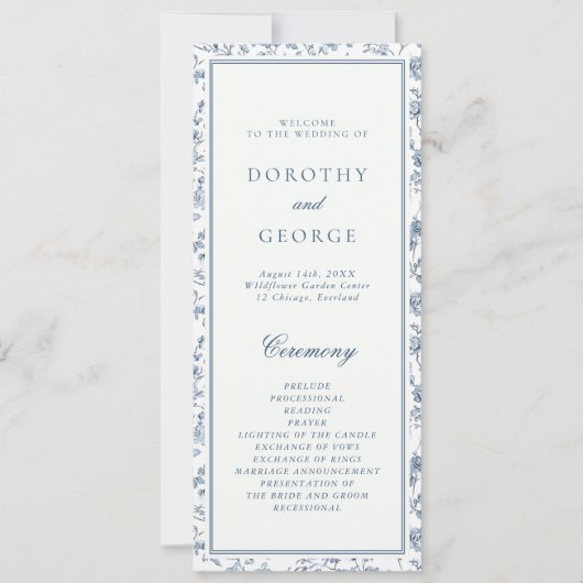 Elegant Blue Chinoiserie Wedding Program Kaart (Voorkant)