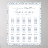 Elegant Blue Chinoiserie Wedding Seating Chart Poster (Voorkant)