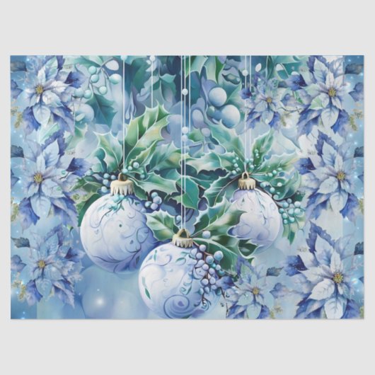 Elegant Blue Christmas Floral Balls Decoupage Tissuepapier (Voorkant)