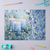 Elegant Blue Christmas Floral Candles Decoupage Tissuepapier (Craft)