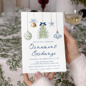 Elegant Blue Christmas Ornament Exchange Kaart