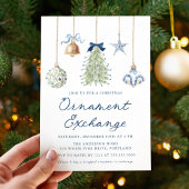 Elegant Blue Christmas Ornament Exchange Kaart