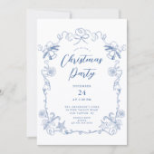 Elegant Blue Christmas Party Invitation Kaart (Voorkant)