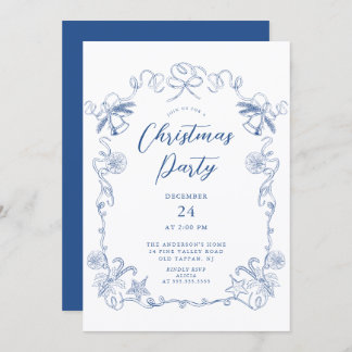 Elegant Blue Christmas Party Invitation Kaart