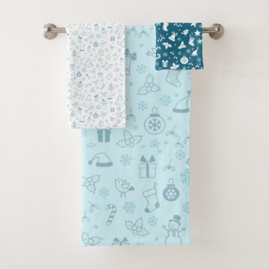 Elegant Blue Christmas Pattern Bad Handdoek (Insitu)