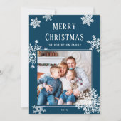 Elegant Blue Christmas Snowflakes Photo Feestdagenkaart (Voorkant)