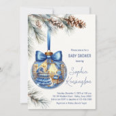 Elegant Blue Christmas Tree Ornament Baby shower Kaart (Voorkant)