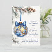 Elegant Blue Christmas Tree Ornament Baby shower Kaart (Staand voorkant)
