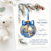 Elegant Blue Christmas Tree Ornament Baby shower Kaart