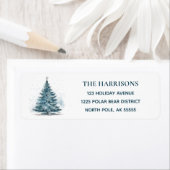 Elegant Blue Christmas Tree Return Address Etiket (Insitu)