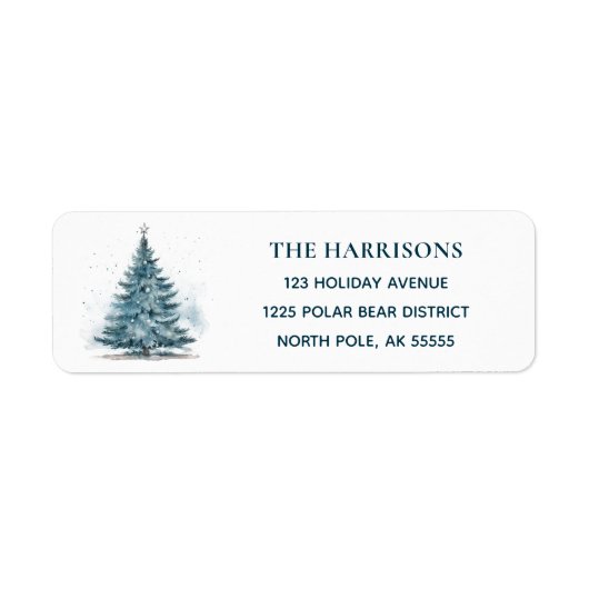 Elegant Blue Christmas Tree Return Address Etiket (Voorkant)