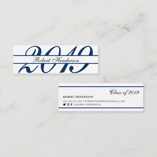 Elegant blue classic insert card afstuderen name contactkaartje (Voorkant / Achterkant)