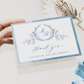 Elegant Blue Classic Monogram, Waterverf bruiloft Bedankkaart