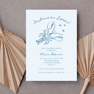 Elegant Blue Coastal Lobster Bridal Shower Kaart