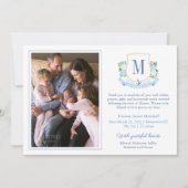 Elegant Blue Coastal Monogram 6 foto's Baby Geboor Aankondiging (Voorkant)