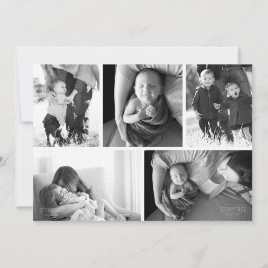 Elegant Blue Coastal Monogram 6 foto's Baby Geboor Aankondiging (Achterkant)