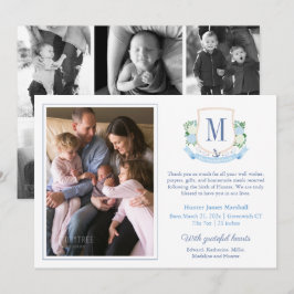 Elegant Blue Coastal Monogram 6 foto's Baby Geboor Aankondiging