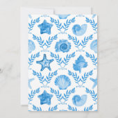 Elegant Blue Coastal Seashell and Coral Wedding Kaart (Achterkant)