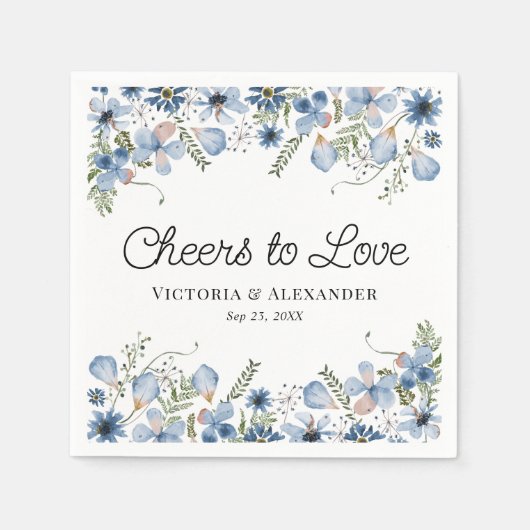 Elegant Blue Coctail Proost op Liefde Bruiloft Servet (Voorkant)