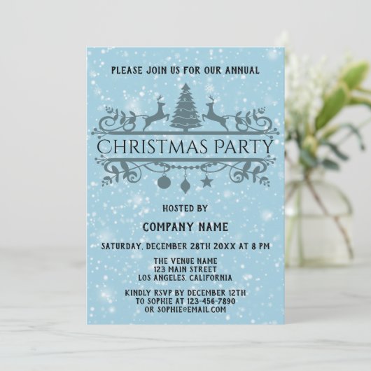Elegant Blue Company Holiday kerstparty Snow Kaart (Staand voorkant)