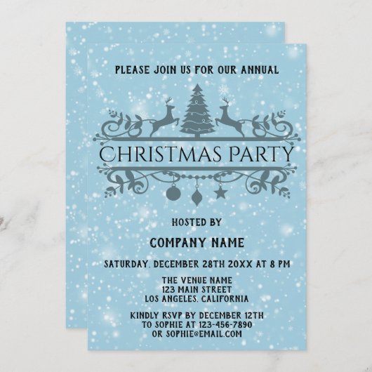Elegant Blue Company Holiday kerstparty Snow Kaart (Voorkant / Achterkant)