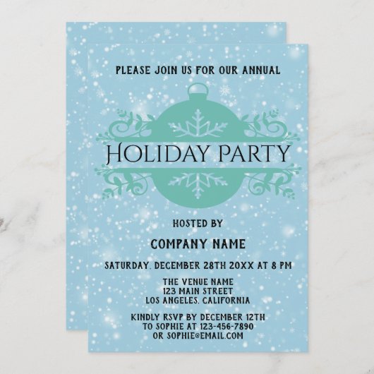 Elegant Blue Company kerst-feestdag Snow Kaart (Voorkant / Achterkant)