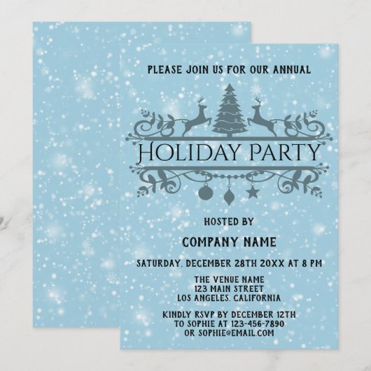 Elegant Blue Company kerst-feestdag Snow Kaart (Voorkant / Achterkant)