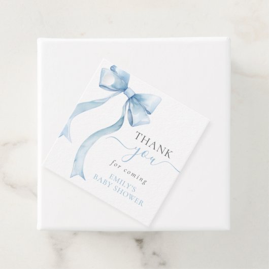 Elegant Blue Coquette Bow Boy Baby shower Bedankjes Labels (In situ)