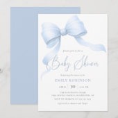 Elegant Blue Coquette Bow Boy Baby shower Kaart (Voorkant / Achterkant)