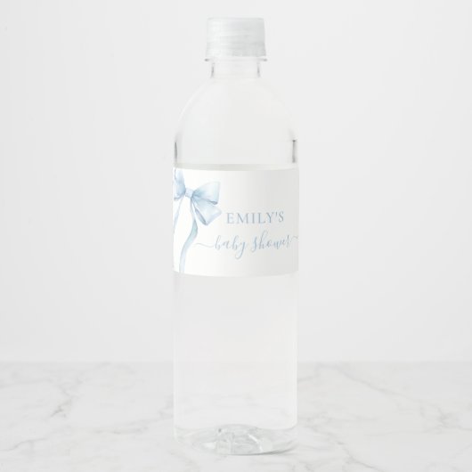Elegant Blue Coquette Bow Boy Baby Shower Waterfles Etiket (Voorkant)