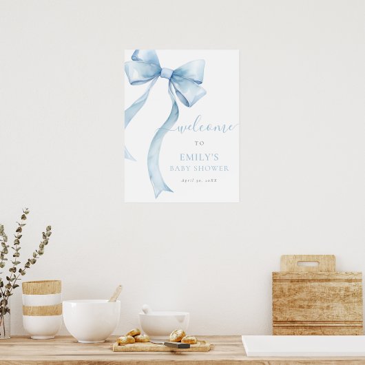 Elegant Blue Coquette Bow Boy Baby shower Welkom Poster (Keuken)