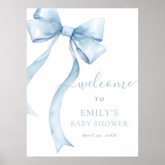 Elegant Blue Coquette Bow Boy Baby shower Welkom Poster (Voorkant)
