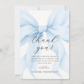 Elegant Blue Coquette Bow Girl Baby shower Bedankkaart (Voorkant)