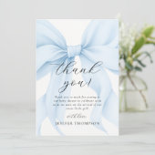 Elegant Blue Coquette Bow Girl Baby shower Bedankkaart (Staand voorkant)