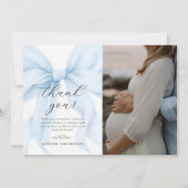 Elegant Blue Coquette Bow Girl Baby shower Foto Bedankkaart (Voorkant)