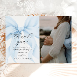 Elegant Blue Coquette Bow Girl Baby shower Foto Bedankkaart