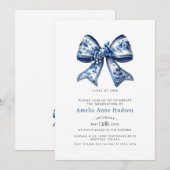 Elegant Blue Coquette Bow Graduation Party Kaart (Voorkant / Achterkant)