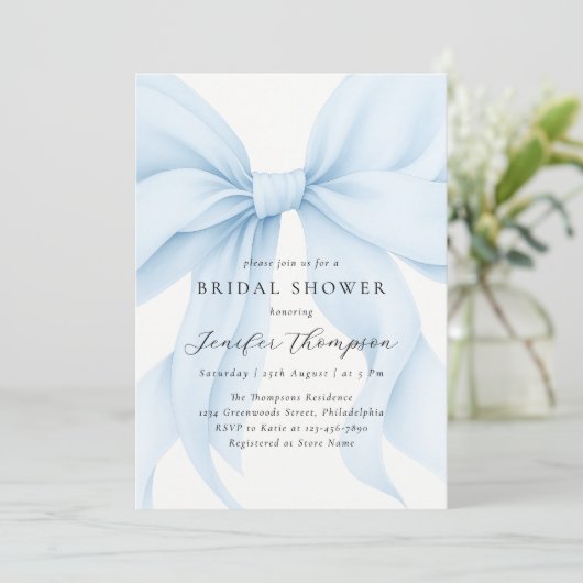 Elegant Blue Coquette Bow Vrijgezellenfeest Kaart (Staand voorkant)