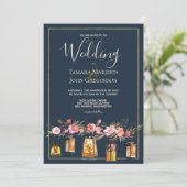 Elegant Blue Coral Floral Wedding Kaart (Staand voorkant)