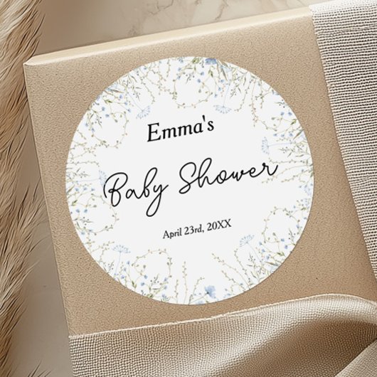 Elegant Blue Cornflower Wildflower Baby shower Ronde Sticker